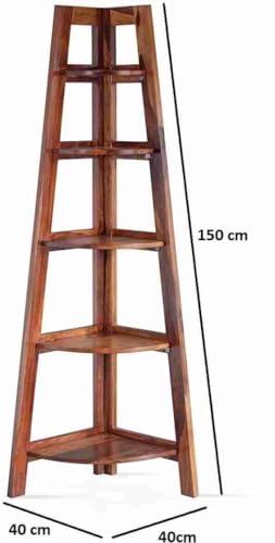 Lipyjo Sheesham Foldable Open 5 Step Ladder Book Shelf/Rack/Corner Storage Rack Shelf Solid Wood Open Book Shelf (Brown)