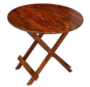 Lipyjo Sheesham Wood Round Folding Coffee Table | Outdoor and Garden Table | (Teak Finish)